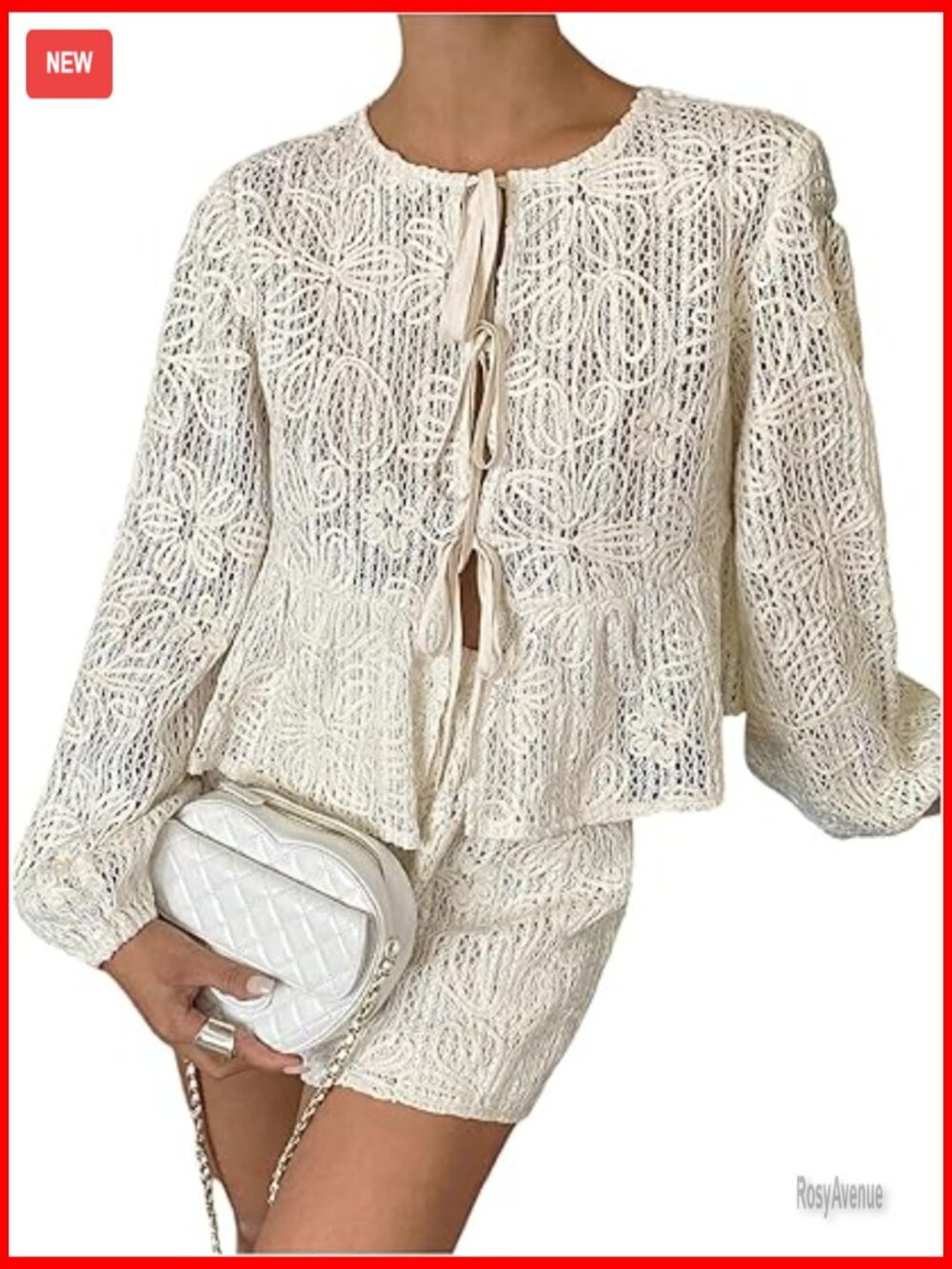 2 Piece Set Textured Tie Front Lantern Sleeve Blouse Shorts Outfits